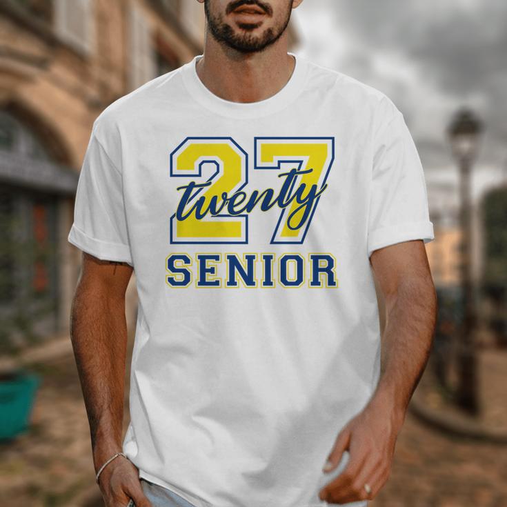Senior Class Of 2027 Graduation Yellow And Blue On The Back Premium Tri-Blend Unisex T-Shirt