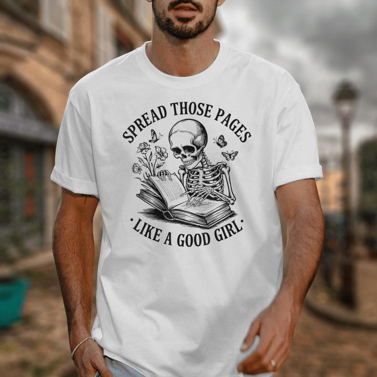 Spread Those Pages Like A Good Girl Skeleton Floral Book Unisex T-Shirt