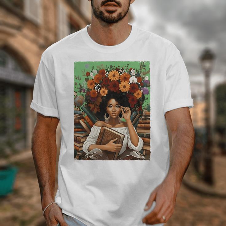 History Month Black Afro Girl Women Book Lovers Floral Unisex T-Shirt