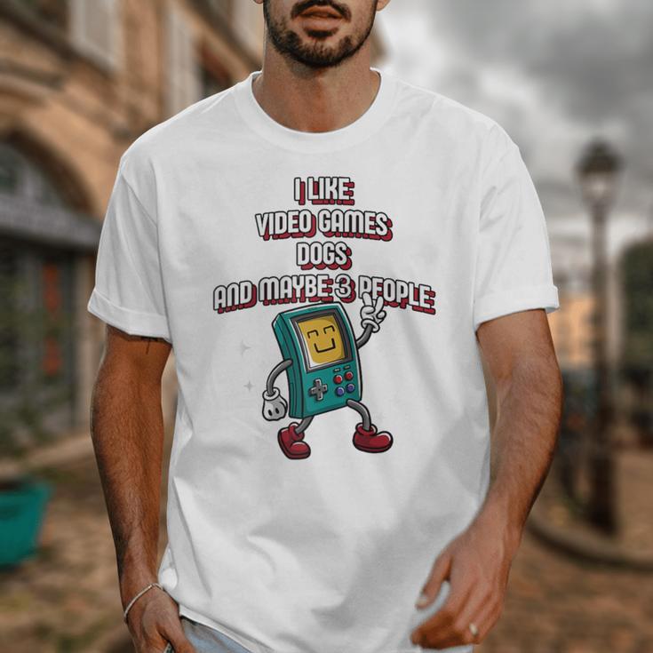 I Like Video Games Dogs And Maybe 3 People Gamer Introvert Raglan Baseball Tee Unisex T-Shirt I Like Video Games Dogs And Maybe 3 People Gamer Introvert Raglan Baseball Tee Unisex T-Shirt