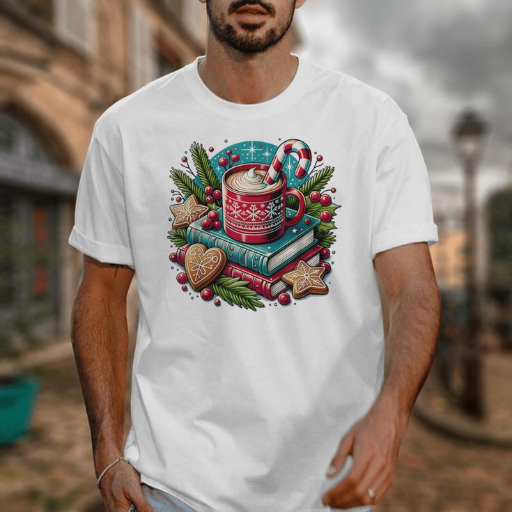 Vintage Cozy Winter Hot Cocoa Books Gingerbread Book Lovers Unisex T-Shirt