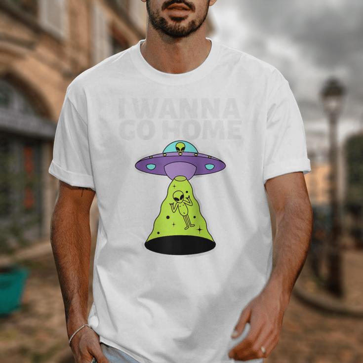 I Wanna Go Home Introvert UFO UAP Flying Saucer Trippy Alien Raglan Baseball Tee Unisex T-Shirt
