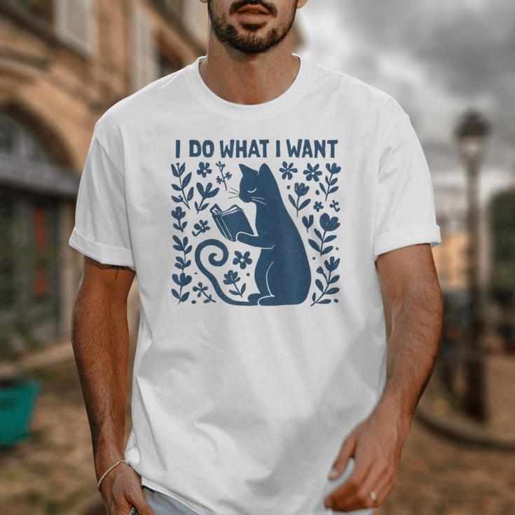 I Do What I Want Cat Reading Book Boho Flowers Vintage Unisex T-Shirt I Do What I Want Cat Reading Book Boho Flowers Vintage Unisex T-Shirt