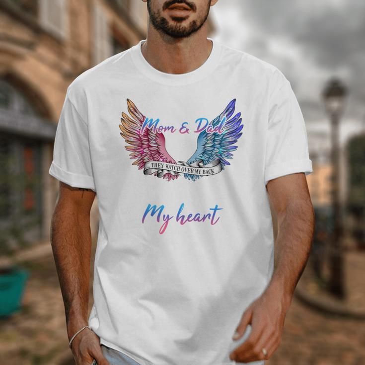 Wings In Memory Of Mom Dad In Heaven Guardian Angel Memorial Unisex T-Shirt Wings In Memory Of Mom Dad In Heaven Guardian Angel Memorial Unisex T-Shirt