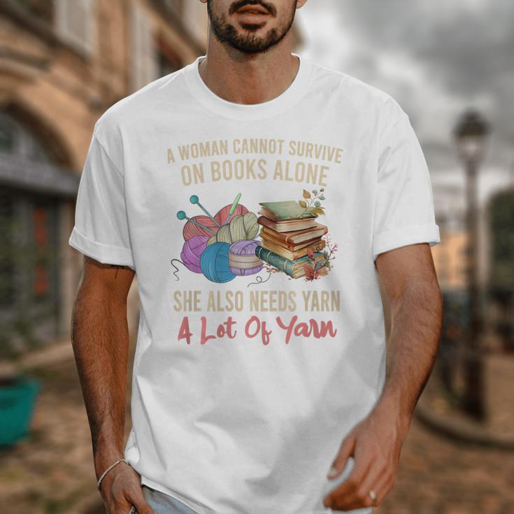 A Woman Cannot Survive On Books Alone She Needs Yarn Crochet Premium Tri-Blend Unisex T-Shirt A Woman Cannot Survive On Books Alone She Needs Yarn Crochet Premium Tri-Blend Unisex T-Shirt