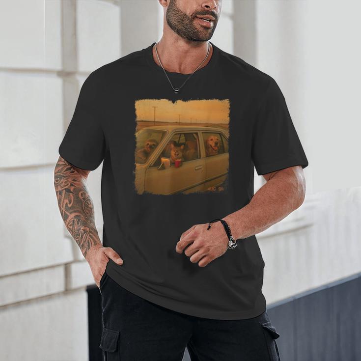 90s Roadtrip Animals Photo Cat Sloth Dog Retro Nostalgia Unisex T-Shirt 90s Roadtrip Animals Photo Cat Sloth Dog Retro Nostalgia Unisex T-Shirt
