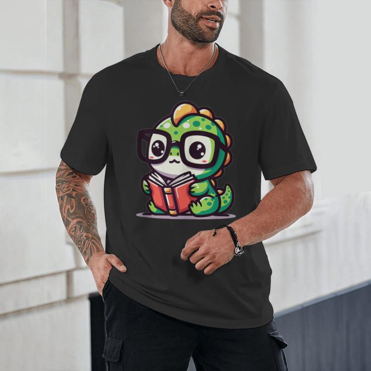 Adorable Book Lover Iguana With Reading Glasses Cute Unisex T-Shirt