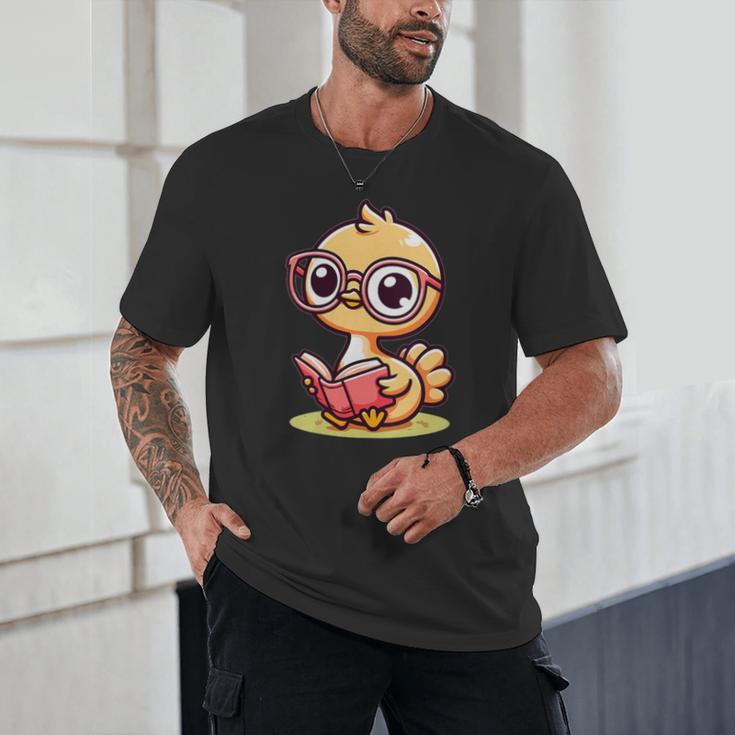 Adorable Book Lover Ostrich With Reading Glasses Cute Unisex T-Shirt