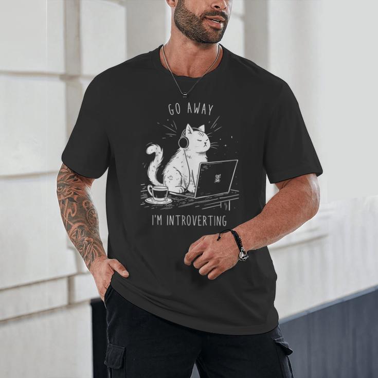 Antisocial Introvert Cat With Coffee On Computer Emo Goth For Men Women Unisex T-Shirt