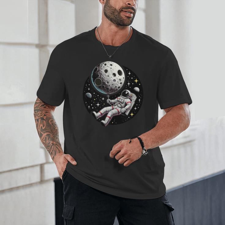 Astronaut Aesthetic Holding Moon Balloon Planets Introvert Unisex T-Shirt