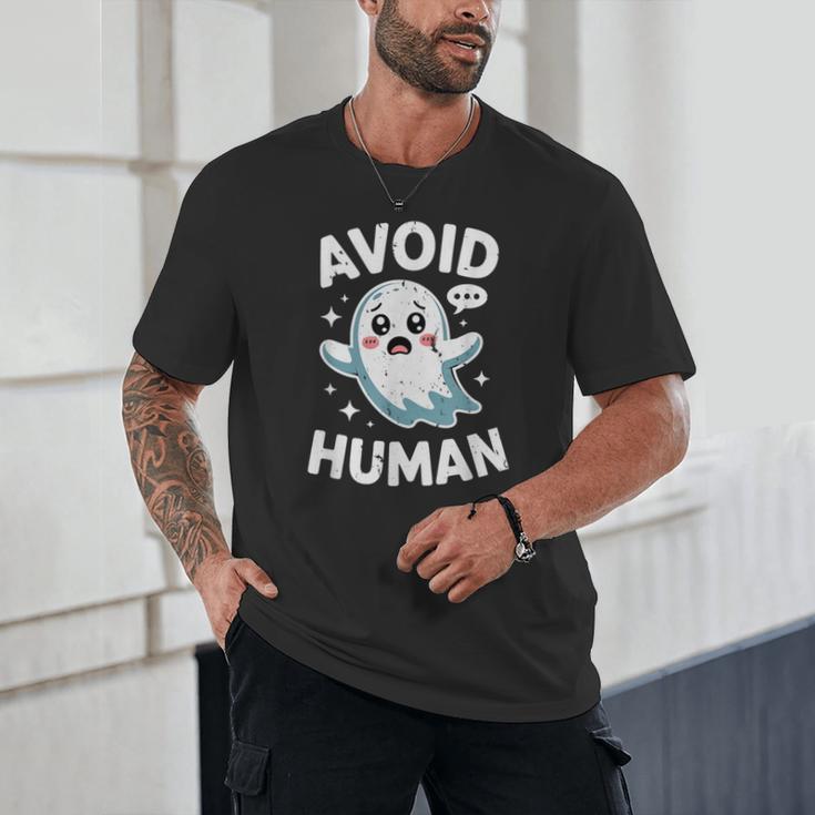 Avoid Humans Cute Kawaii Pastel Ghost Introvert Saying Unisex T-Shirt