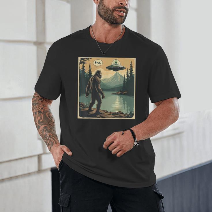 Bigfoot Sasquatch Alien Spaceship UFO Introvert Bruh Unisex T-Shirt Bigfoot Sasquatch Alien Spaceship UFO Introvert Bruh Unisex T-Shirt