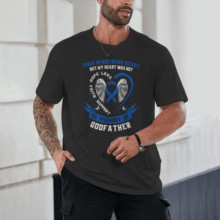 Blue In Memory Of Godfather Colon Cancer Awareness Uplifting Unisex T-Shirt Blue In Memory Of Godfather Colon Cancer Awareness Uplifting Unisex T-Shirt