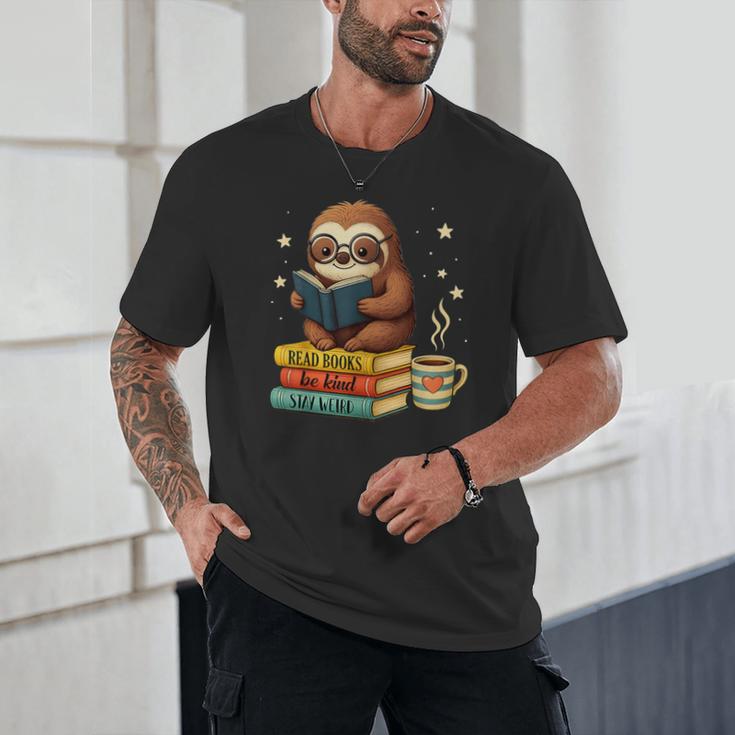 Book Lover Sloth Reading Bookish Library Read Books Be Kind Unisex T-Shirt