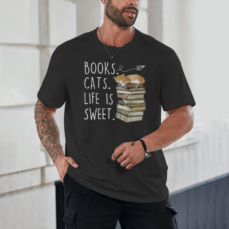Book Lovers Books Cats Life Is Sweet Cat Lover Unisex T-Shirt