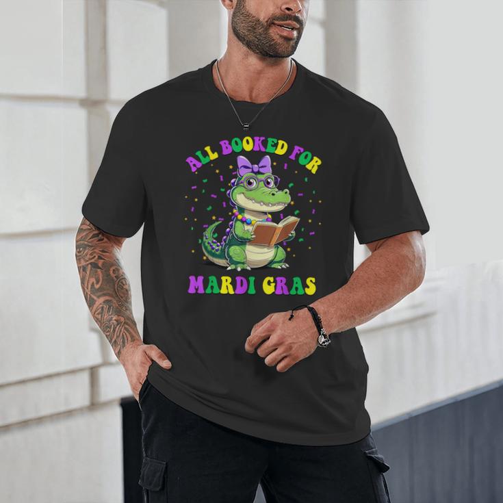 All Booked For Mardi Gras Crocodile Reading Book Teacher Unisex T-Shirt