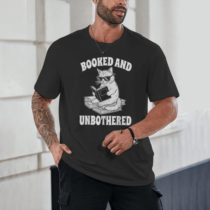 Booked And Unbothered Cat Reading Book Lovers Unisex T-Shirt