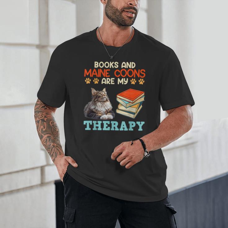 BOOKS AND MAINE COONS ARE MY THERAPY Main Coon Unisex T-Shirt