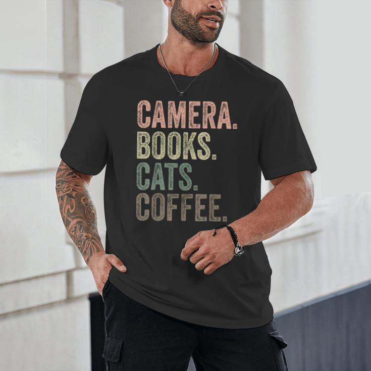 Camera Books Cats And Coffee Lover Photography Men Women Unisex T-Shirt
