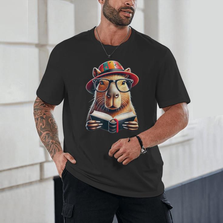 Capybara Bookworm Rodent Reading a Book Unisex T-Shirt