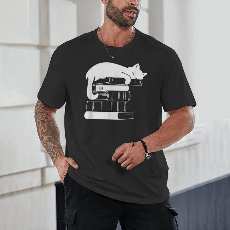 Cat Book Books And Cats Cat Lover Cat Mom Book Lovers Unisex T-Shirt