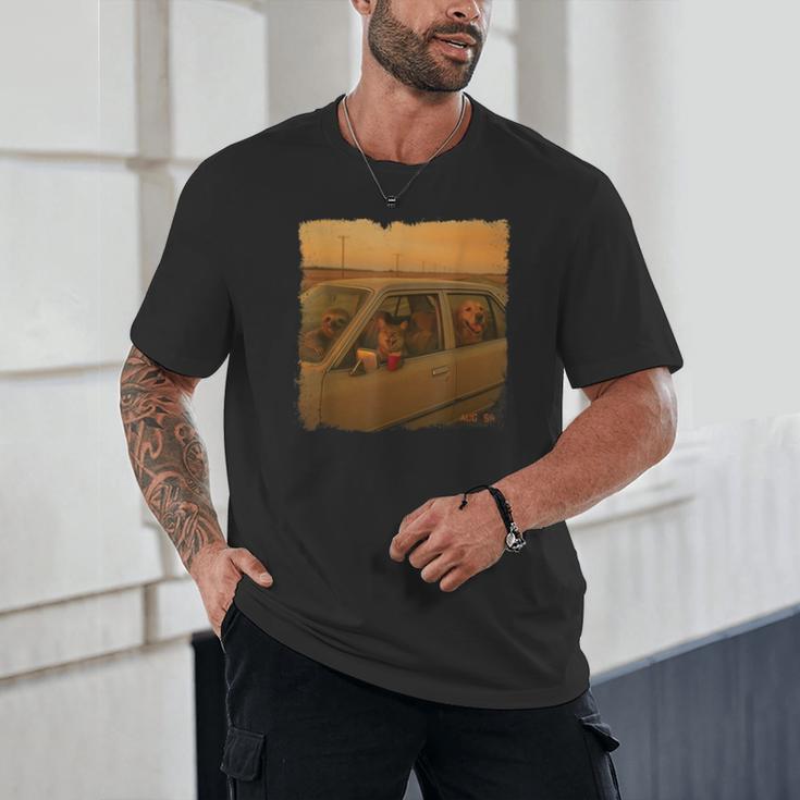 Cat Sloth Dog Retro Nostalgia Roadtrip Photo Unisex T-Shirt Cat Sloth Dog Retro Nostalgia Roadtrip Photo Unisex T-Shirt