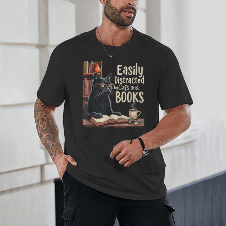 Cats And Books Book & Cat Lover Easily Distracted By Unisex T-Shirt
