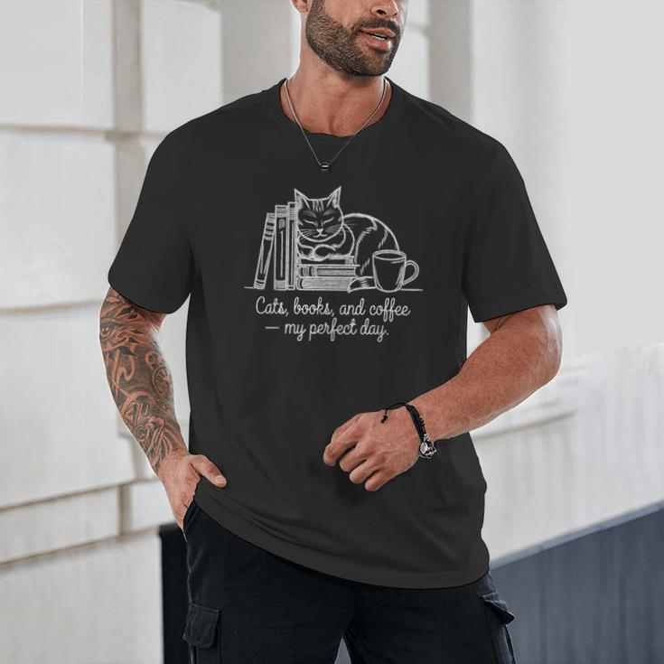 Cats Books And Coffee – My Perfect Day Cat Lover Unisex T-Shirt