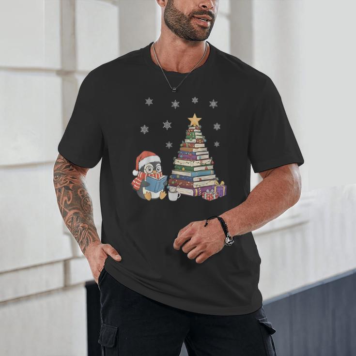 Christmas A Penguin Reading Book Snowflake Cocoa Hot Teacher Unisex T-Shirt