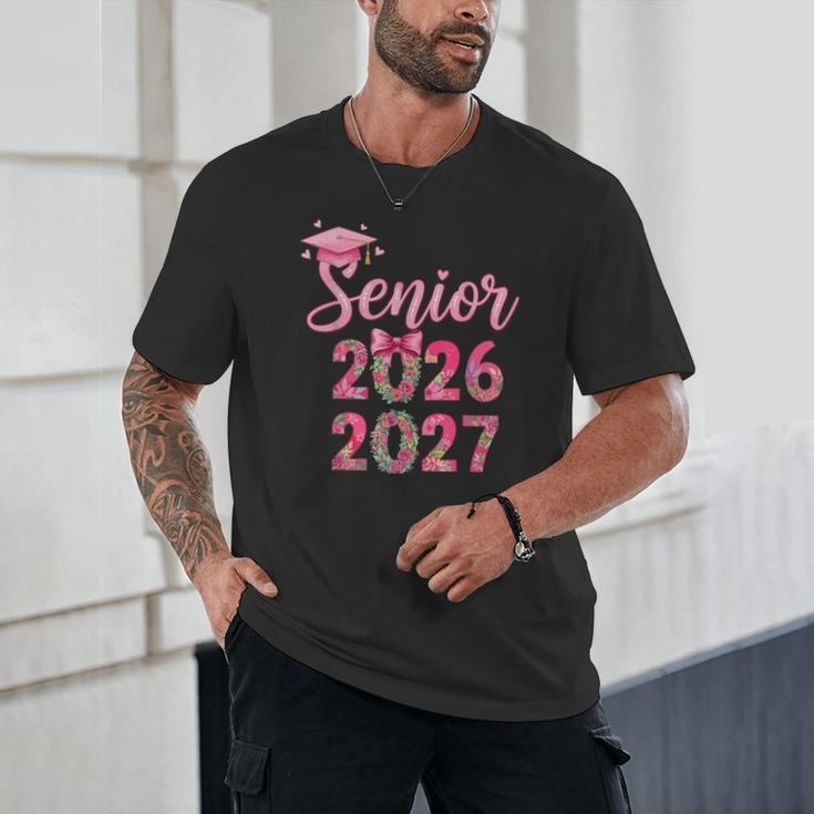Coquette Pink Bow Flowers Senior 2026 2027 Graduation Unisex T-Shirt