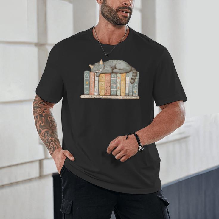 Cute Cat Sleeping On Books Unisex T-Shirt