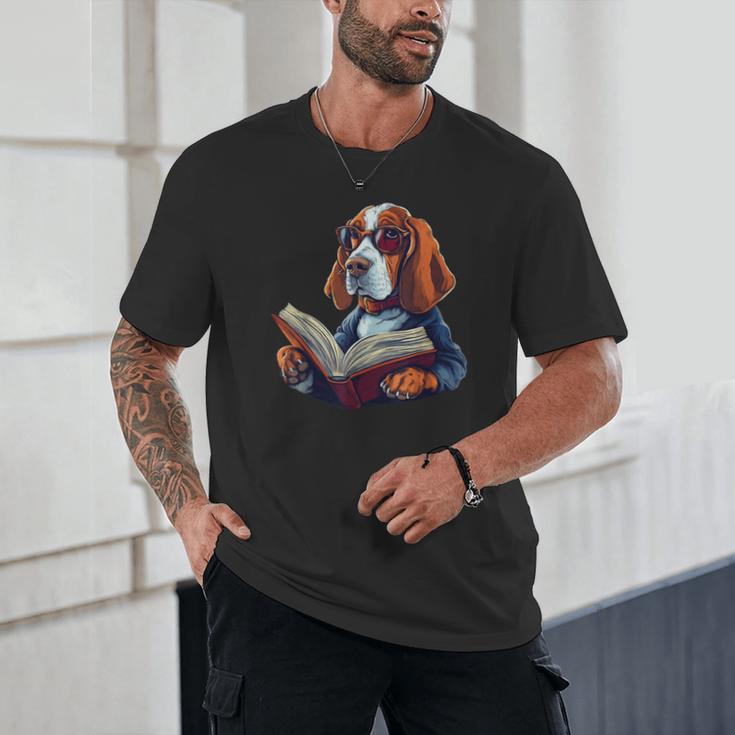 Cute Dog Basset Hound Reading Book Unisex T-Shirt