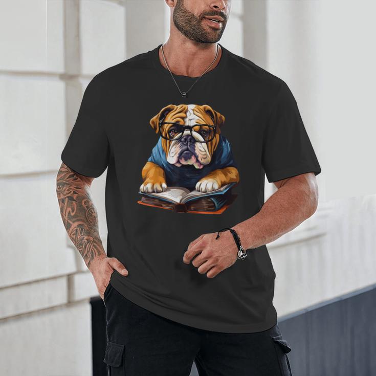 Cute Dog English Bulldog Reading Book Unisex T-Shirt