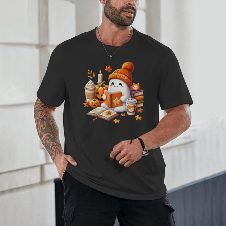 Cute Ghost Reading Book Lovers Halloween Pumpkin Women Girls Unisex T-Shirt Cute Ghost Reading Book Lovers Halloween Pumpkin Women Girls Unisex T-Shirt