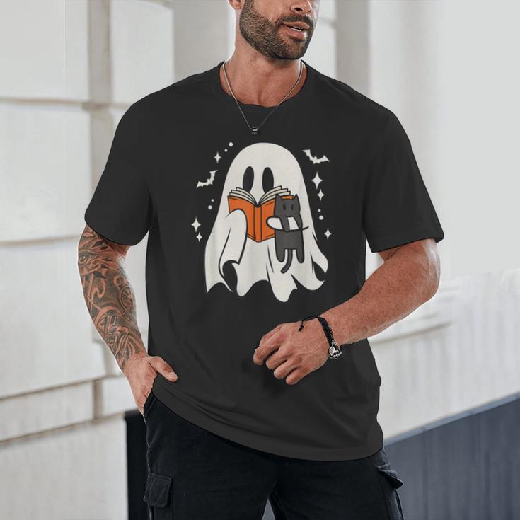 Cute Ghost Reading Book Spooky Season Halloween Costume Kids Unisex T-Shirt