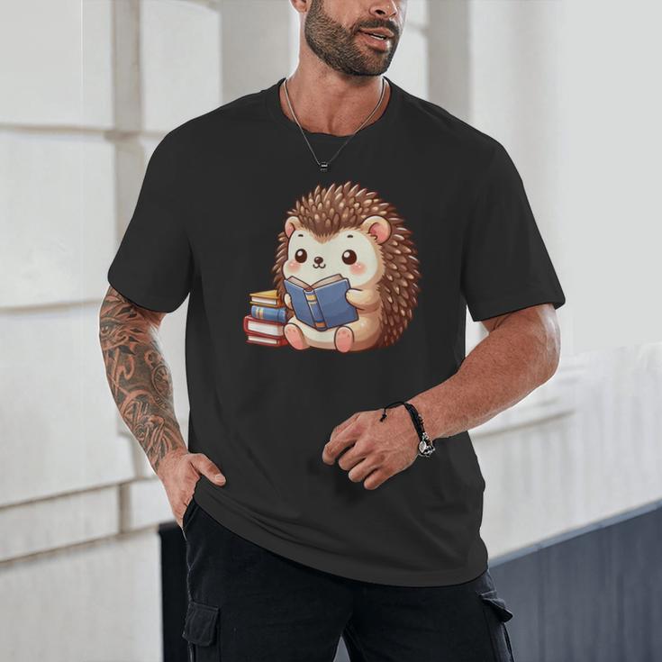 Cute Hedgehog Book Lover Readers Animal Reading Unisex T-Shirt