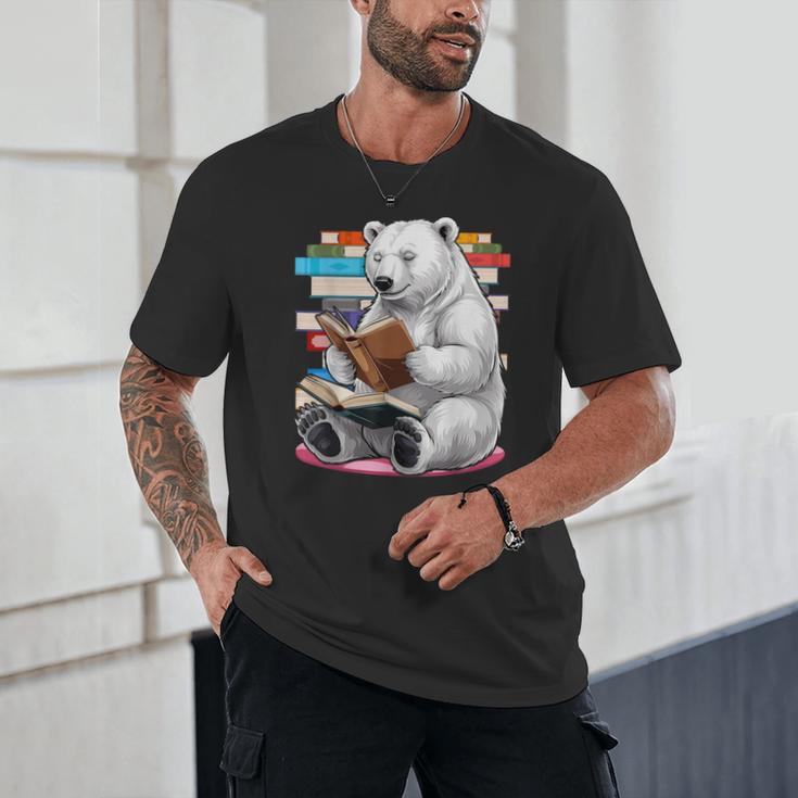 Cute Polar Bear Is Reading a Book Reading Polar Bear Unisex T-Shirt