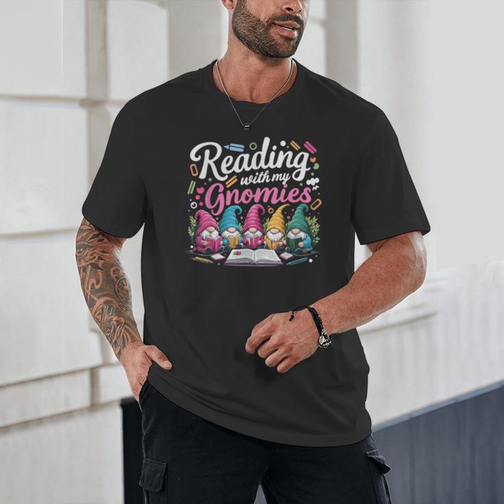 Cute Reading With My Gnomies Gnome Book Bookworm Lover Unisex T-Shirt