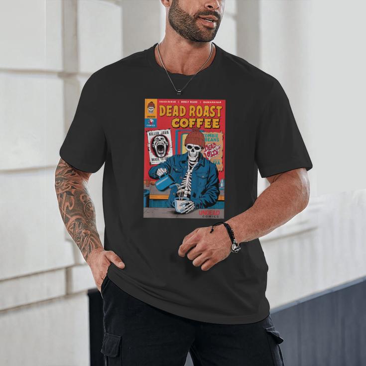 Dead Roast Coffee Comic Book Cover Style Skeleton Barista Unisex T-Shirt