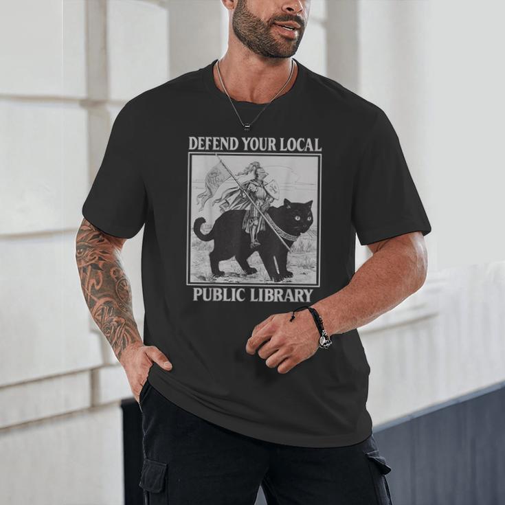 Defend Your Local Library Knight Cat Rider Book Lover Unisex T-Shirt Defend Your Local Library Knight Cat Rider Book Lover Unisex T-Shirt