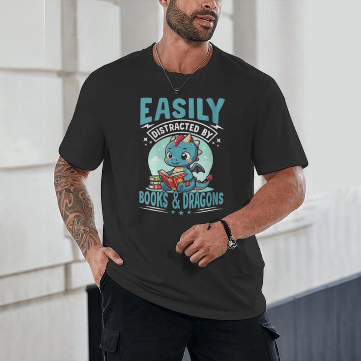 Easily Distracted By Books And Dragons Nerds Unisex T-Shirt