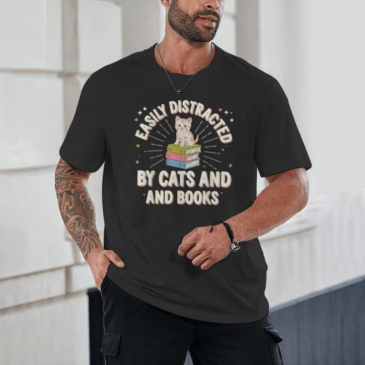 Easily Distracted By Cats & Books Tee Reader Book Worm Unisex T-Shirt