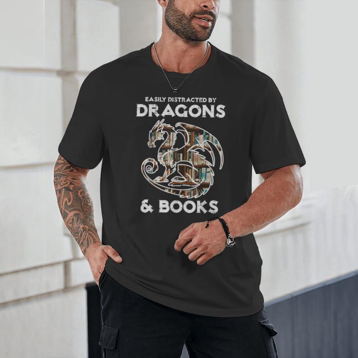 Easily Distracted By Dragons Books Bookworm Women Men Kids Unisex T-Shirt