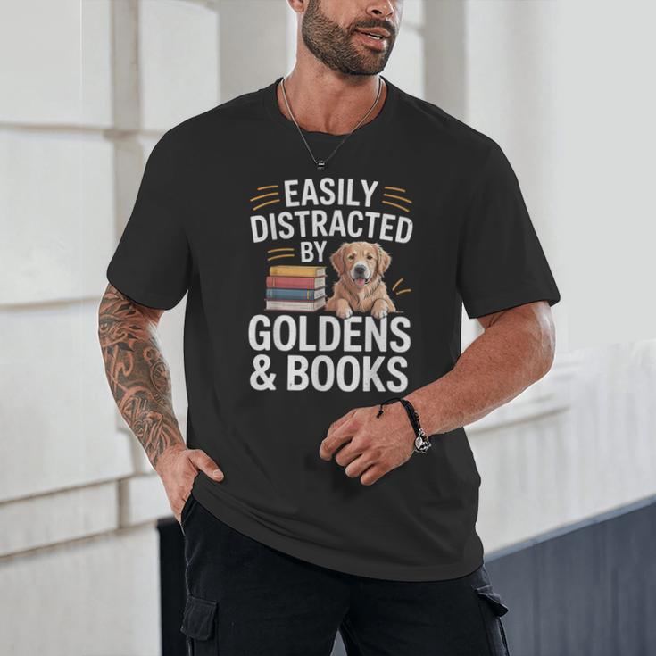 Easily Distracted By Goldens & Books Golden Retriever Dog Unisex T-Shirt
