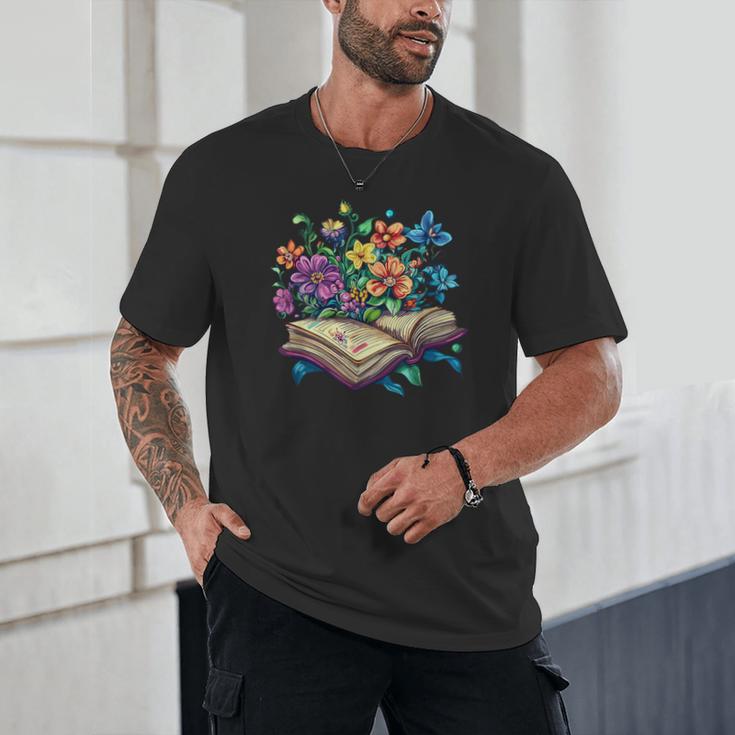 Enchanted Open Book With Blooming Flowers Unisex T-Shirt Enchanted Open Book With Blooming Flowers Unisex T-Shirt