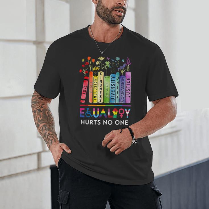 Equality Hurts No One Book Flower Rainbow Pride Month LGBTQ Unisex T-Shirt