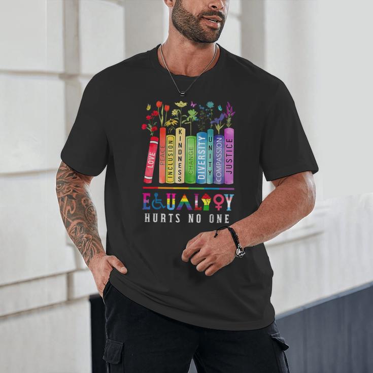 Equality Hurts No One Floral Books LGBTQ Pride Human Rights Unisex T-Shirt