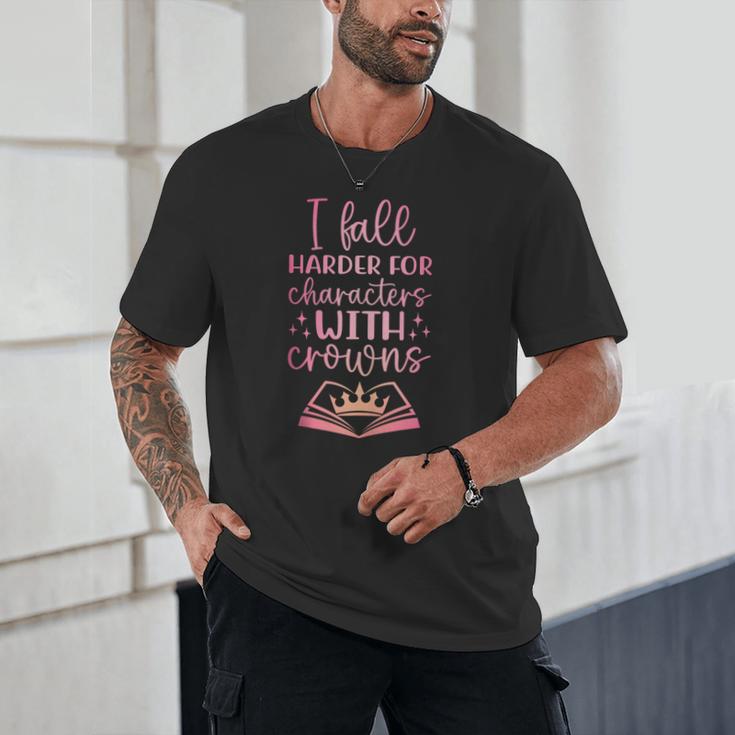 I Fall For The Characters WCrowns Fantasy Book Lover Tee Unisex T-Shirt I Fall For The Characters WCrowns Fantasy Book Lover Tee Unisex T-Shirt