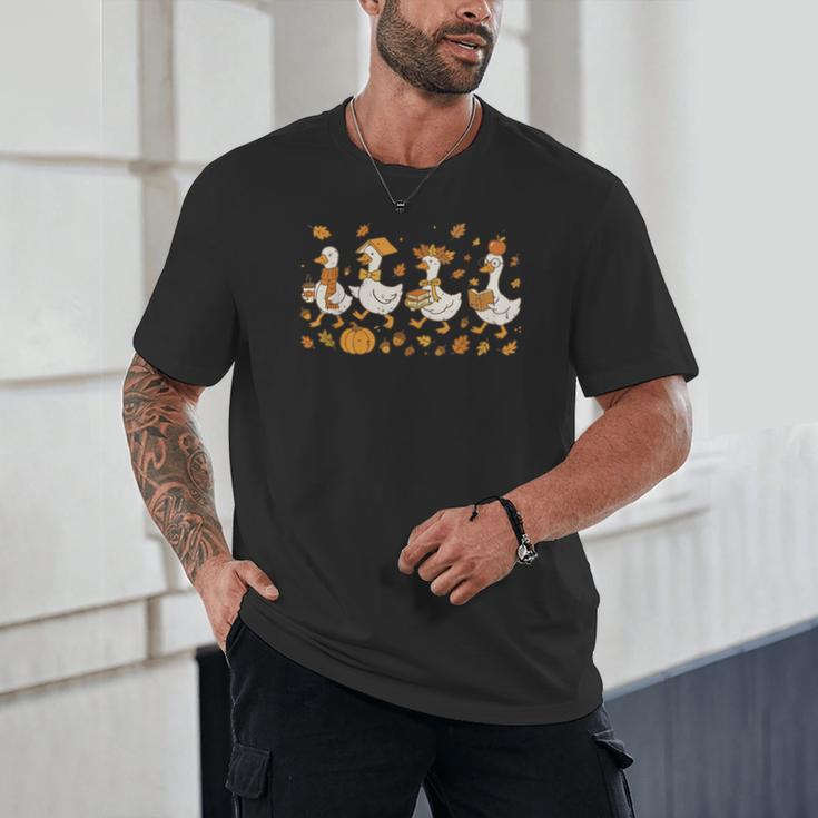 Fall Goose Reading Book Teacher Autumn Pumpkin Cozy Season Unisex T-Shirt