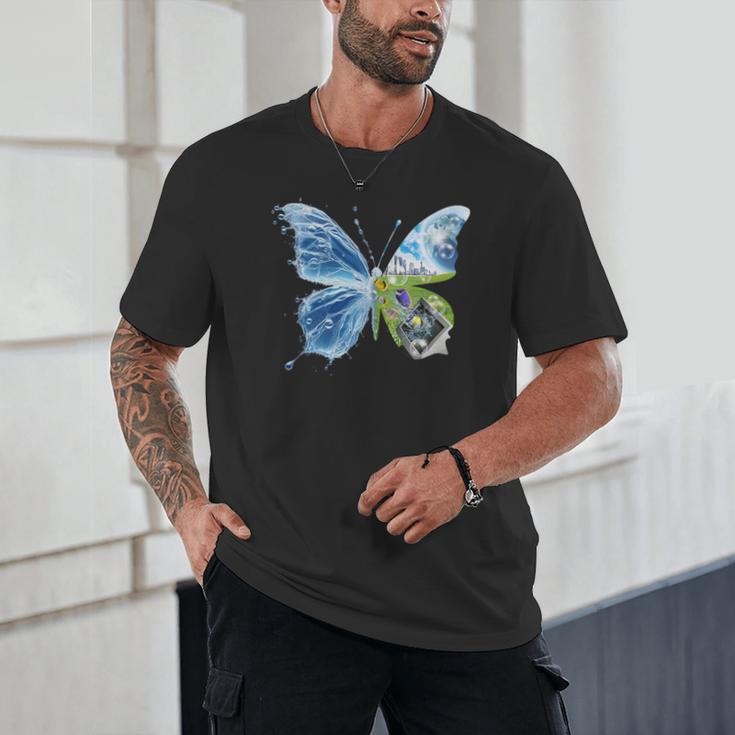 Frutiger Aero Aesthetic Butterfly Computer Fishes Scenery Unisex T-Shirt